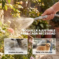 Outsunny Carrete de Manguera Retráctil 10+1 m con Boquilla de 2 Modos Bloqueo Automático y Retracción Controlada Soporte Gris(m-7)