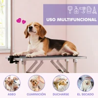 PawHut Mesa de Peluquería Canina Plegable con Encimera Antideslizante Brazo Ajustable 81x48,5x80 cm Negro(m-7)