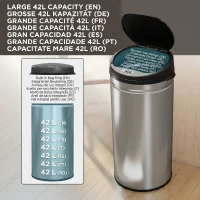 HOMCOM Coș de Gunoi de 42L cu Senzor de Mișcare și Deschidere Automată, 30.5x30.5x68 cm, Negru și Argintiu(m-5)