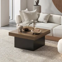 HOMCOM Table basse carrée avec éclairage LED 16 couleurs, table de salon moderne, 90 x 90 x 45 cm, noyer(m-6)