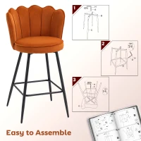 HOMCOM Set of Two Velvet-Feel Lotus Bar Stools - Orange(m-7)