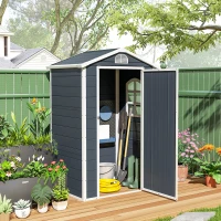 Outsunny Gerätehaus 1,1m², Geräteschuppen mit Satteldach, 134 x 104 x 204 cm, Kunststoff Gartenchuppen mit Abschließbar Tür Belüftungsöffnung Fenster, Gartenhaus für Garten Dunkelgrau(m-10)