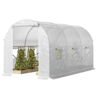 Outsunny Invernadero de Túnel 3,5x2x2 m con 6 Ventanas de Malla y Puerta Enrollable con Cremallera Anti-UV Blanco(m-12)