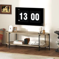 HOMCOM Mueble de TV Estilo Bohemio hasta 55 Pulgadas con Diseño en Cuerda de Papel y 2 Estantes Abiertos 124x43,5x41 cm Natural(m-10)