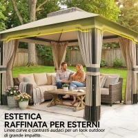 Outsunny Gazebo da Giardino 3x3.6 m con Doppio Tetto, Tende e Zanzariera, in Metallo e Poliestere Cachi(m-5)