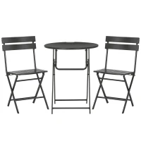 Outsunny Set da Giardino 3 Pezzi con 2 Sedie e Tavolo Pieghevoli in Acciaio e HDPE, Grigio Scuro(m-1)