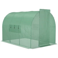 Outsunny Large Polytunnel Walk In Greenhouse, Plant Gardening Tunnel Green House with Metal Hinged Door, Galvanised Steel Frame & Mesh Windows, Green (3 x 2 m)(m-10)