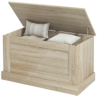 HOMCOM Coffre de rangement, coffre à jouets, avec charnière de sécurité, pour salon, en bois, 80 x 40 x 45 cm, bois naturel(m-12)