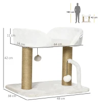 PawHut Torre per Gatti max 5kg in Truciolato con Tiragraffi e Palline Giocattolo, 48x38x42 cm, Giallo e Bianco(m-3)