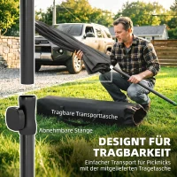 Outsunny Sonnenschirm rechteckig Balkonschirm mit 3-facher Neigung Strandschirm mit 8 Streben 183x122x222 cm Dunkelgrau(m-6)