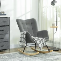 HOMCOM Cadeira de Balanço Vintage Patas Curvadas Estofamento Espesso Faia Aço Cinza Escuro(m-2)