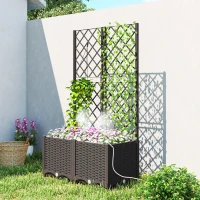 Outsunny 2er Set Spalier mit Pflanzkasten Blumenkasten mit Drainageloch Timer Bewässerungssystem 80 x 40 x 136 cm Braun(m-2)