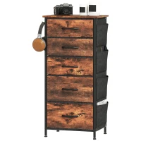 HOMCOM Chest of Five Fabric Drawers - Rustic Brown(m-11)
