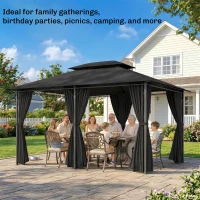 Outsunny 3 x 4m Steel Gazebo, with Curtains - Black(m-6)