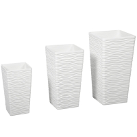 Outsunny Set 3 Ghivece de Exterior Suprapozabile cu Model Ondulat din Plastic, 42/55/65 cm, Alb