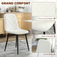 HOMCOM Lot de 4 chaises de salle à manger rembourrées avec dossier haut, pieds en acier et tissu effet velours, crème(m-4)