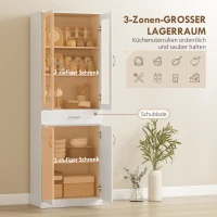 HOMCOM Küchenschrank Buffetschrank mit verstellbar Regal Schublade 2 Schrank Hochschrank mit Glastür 60 x 35 x 180 cm Weiß(m-4)