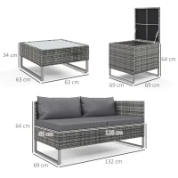 Outsunny Set da Giardino 4 Pezzi con 2 Divani 2 Posti, Tavolino da Caffè e Tavolino Alto, in Acciaio e Rattan(m-3)