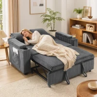 HOMCOM 2 Seater Sofa Bed, Pull Out Sleeper Sofa w/ Adjustable Backrest, Storage Armrests, Cup Holders, Side Pockets, Dark Grey(m-9)