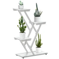 Outsunny Scaletta Portavasi a 4 Livelli per Interni ed Esterni in MDF e Acciaio, 50.5x24x81 cm, Bianco(m-1)