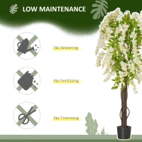 HOMCOM Artificial Plant White Wisteria Tree Faux Decorative Plant in Nursery Pot for Indoor Decor, 160cm(m-5)