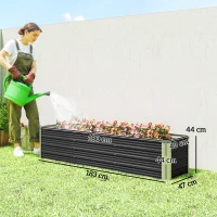 Outsunny Jardinière surélevée en acier avec gants, carré potager de jardin pour fleurs, herbes, légumes, 183 x 47 x 40 cm, gris(m-3)