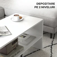 HOMCOM Masă de Cafea Modernă din Lemn cu 2 Niveluri și Raft Deschis, 100x40x41,5 cm, Alb(m-5)