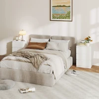 HOMCOM Nachttische im 2er-Set, 3 Schubladen, griffloses Design, Holzoptik, Weiß(m-10)
