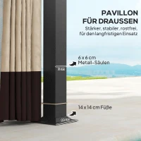 Outsunny Gartenpavillon, 3,3 x 4 m Gartenzelt mit Netz-Vorhängen, zweistufiges Dach, Kunstleder-Bezug, Metallrahmen, Khaki(m-6)