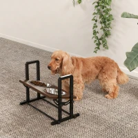 PawHut Comedouro Elevado para Cães 4 Alturas Ajustáveis com Suporte 2x1,2 L Tigelas de Aço Inoxidável 3 Ângulos Ajustáveis Castanho(m-4)