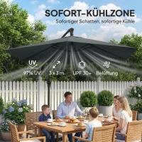 Outsunny Ampelschirm ca. Ø300 cm Sonnenschirm mit Verriegelungsmechanismus Kurbel Ständer Gewichten Dunkelgrau(m-6)