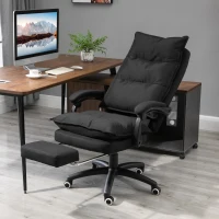 Vinsetto Poltrona de escritório com massagem, cadeira de escritório, cadeira ergonómica com altura ajustável, encosto reclinável, apoio para pés integrado e controlo remoto com fio, giratória a 360°, tecido de linho preto(m-2)