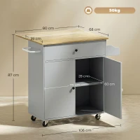 HOMCOM Kitchen Island with Drop Leaf, Rolling Kitchen Storage Trolley on Wheels with Drawer, Spice Rack and Towel Rack, Grey(m-3)