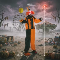 HOMCOM 190cm Life Size Animated Clown Halloween Decoration, Scary Halloween Animatronics Decor with Sound Touch Activated(m-3)