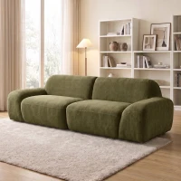 HOMCOM Sofa 3-osobowa, zaokrąglona i bezramowa, z przestronnym siedziskiem, grubo tapicerowana, bez montażu, Ciemnozielony(m-16)