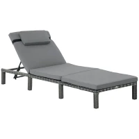 Outsunny PE Rattan Sun Lounger with Soft Padded Cushion - Patio Sun Lounger with 5-Level Reclining and Headrest, Grey(m-23)