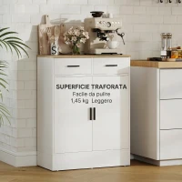 HOMCOM Credenza Moderna 2 Cassetti e Armadietto 2 Ante, Ripiano Interno Regolabile, Bianco e Legno(m-9)