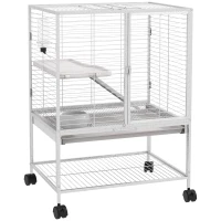 PawHut Cage pour petits animaux sur roulettes 2 niveaux avec 2 portes, 1 rampe, 1 étagère de rangement 61,5 x 44,5 x 86 cm gris(m-11)
