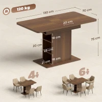 HOMCOM Extendable Dining Table for 4-6 People, 110-130cm Kitchen Table with 6 Open Shelves, Walnut Brown(m-3)