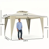Outsunny Gazebo da Giardino 3.5x3.5m in Metallo e Poliestere Beige con Doppio Tettuccio(m-3)