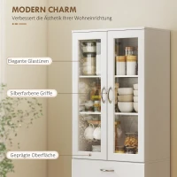 HOMCOM Küchenschrank Buffetschrank mit verstellbar Regal Schublade 2 Schrank Hochschrank mit Glastür 60 x 35 x 180 cm Weiß(m-6)
