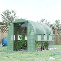 Outsunny Estufa de jardim túnel estufa túnel 6 m² com 6 janelas porta enrolável lona PE estrutura em aço galvanizado verde(m-6)