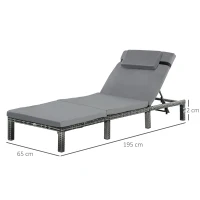 Outsunny PE Rattan Sun Lounger with Soft Padded Cushion - Patio Sun Lounger with 5-Level Reclining and Headrest, Grey(m-15)