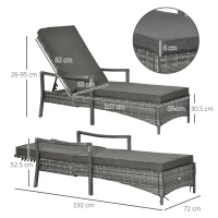 Outsunny Patio Rattan Sun Lounger, Dual Wicker Weave Outdoor Single Reclining Chair Furniture, 5-Level Adjustable Backrest w/ Removeable & Washable Cushion, Mixed Grey(m-3)