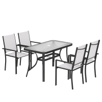 Outsunny Set de Prânz Grădină cu Orificiu pentru Umbrelă, Masă, Scaune pentru 4, Gri Deschis