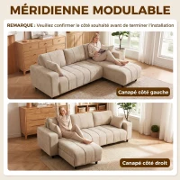 HOMCOM Canapé d'Angle Modulable 242 cm, Canapé 3 Places en L avec Méridienne Réversible, 2 Oreillers, Tissu Aspect Lin, Beige(m-4)