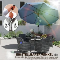 Outsunny Sonnenschirm rund Balkonschirm Strandschirm mit 3-facher Neigung Kurbel 8 Streben Ø265 x 235H cm Himmelblau(m-5)