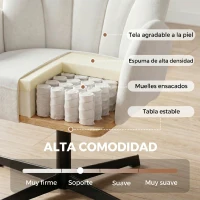 HOMCOM Sillón de Salón Giratorio Butaca de Salón Tapizada Terciopelo con Respaldo en Forma de Concha Cojín con Resortes Crema(m-6)