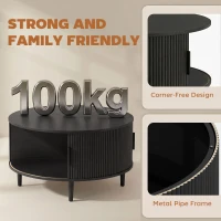 HOMCOM Coffee Table with Lift Top and Hidden Storage, Round Centre Table with Fluted Sliding Door, 80 cm, Black Wood Effect(m-6)