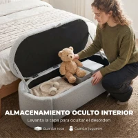 HOMCOM Puff Almacenaje Banco Almacenaje Ovalado 129x48,5x44 cm Tapizado en Terciopelo de Teddy Carga 200 kg Gris Claro(m-5)